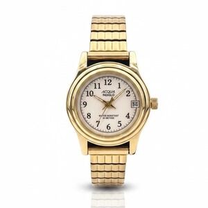 Vintage Timex Acqua Womens Gold Tone Stretch Watch Indiglo Date Working Y2K